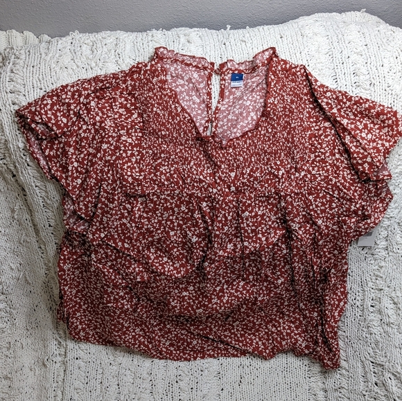 NWT Old Navy XL Floral Print Flutter Sleeve Blouse, Rust - Picture 1 of 5